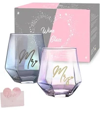 BigNoseDeer Mr and Mrs - Juego de copas de vino para novia y novio, copas de vino, regalos para pareja de aniversario, regalos para fiesta de novia,