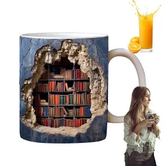 demaxiyad -Bücherregal-Tasse, Buch-Keramik-Kaffeetasse, Bibliothek Bücherregal Reisebecher,Teebecher Milchbecher Porzellan Knochenbecher Einzigartige