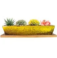 Pot de fleurs moderne rectangulaire en céramique 25 cm avec drainage et plateau pour intérieur et extérieur