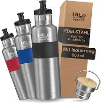 HiLo sports isolierte Trinkflasche Fahrrad Edelstahl 600ml