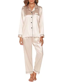 GAESHOW Ensemble de pyjama en soie pour femme manches longues en satin