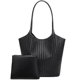 SENDEFN Sac a Main Femme, Sac Cabas Tissé Cuir Vegan, Fourre-Tout avec Fermeture Éclair Poche Intérieure pour L'école, le Travail, la Vie Quotidienne,