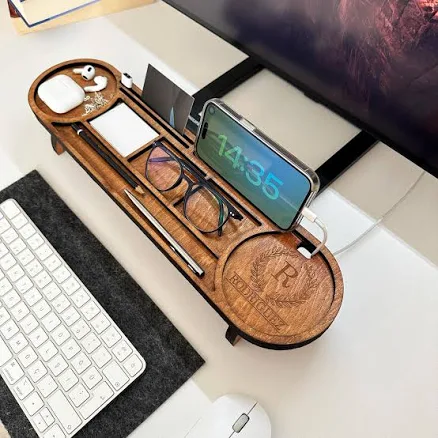 Personalized Wood Desk Organizer, Charging Station, Docking Station