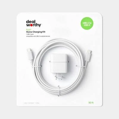 USB-C Wall Charger with 10ft USB-C to USB-C Cable Home Charging Kit