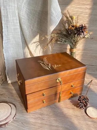 Custom Engraved Wooden Jewelry Box with Drawers 3 Drawer Multiple Jewelry Organizer Wedding Gift Gifts for Mom Women's Jewelry Collection