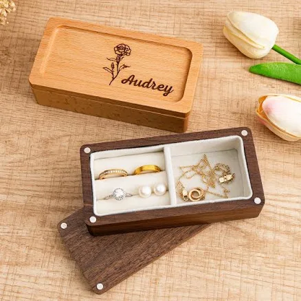 Personalized Wooden Jewelry Box, Engraved Travel Case, Bridesmaid Gift