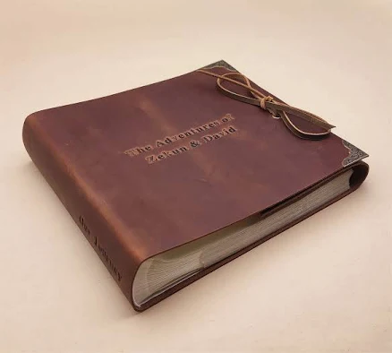 Personalized Leather Photo Album with Sleeves, Custom Anniversary Gift