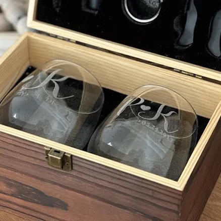 Personalized Wine Glass Set, Anniversary Gift, Wedding Gift for Couple, Engraved Wine Box Gift, Personalized Wine Box Gift Set, Wine Glasses