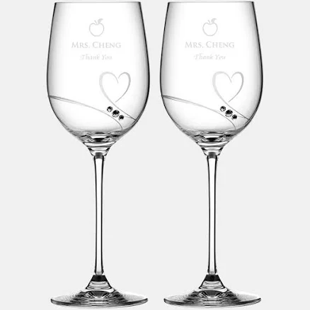 For Couples Recipient Personalized Diamante Romance Red Wine Glass Pair- 152oz Crystal Glass Award