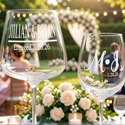 Couples Wine Glass Set, Engraved Wedding Glasses, Bride & Groom Wine Glasses for Toasting Gift For Couples,