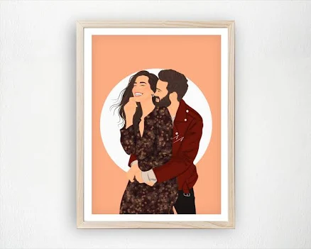 Custom Couple Portrait Print - Minimalist Modern Illustration from Your Photo, Anniversary Gift, Personalized Wall Art for Couples