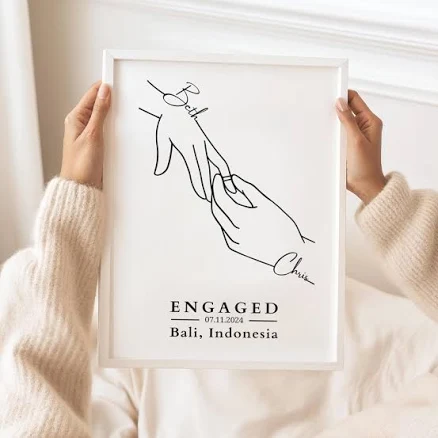 Custom Couple Line Art Portrait from Photo | Personalised Engagement Gift | Minimalist Wedding Portrait Print