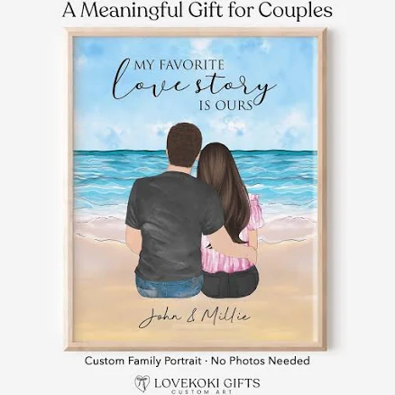 Custom Couple Portrait Print, Personalized Anniversary Framed Wall Art Gift for Boyfriend Husband, Birthday Gift for Girlfriend or Wife