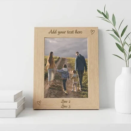 Custom Wood Photo Frame, Engraved Picture Frame Gift, Bespoke Engraving French Oak Frame, Personalised Home Decor for Any Occasion