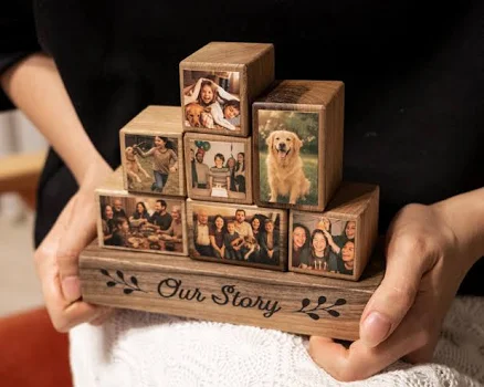 Custom Wood Photo Block Set | Mother's Day Gift for Mom Grandma | Wooden Picture Collage