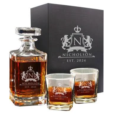 The Wedding Party Store Customized Lion Whiskey Decanter and Glasses Set