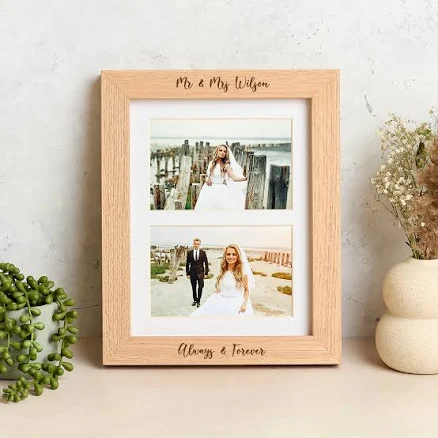 Personalised Solid Oak Double Photo Frame With Mount