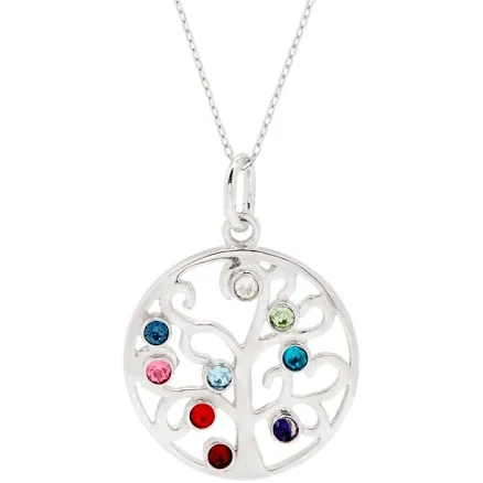 Gold Birthstone Necklace Stone Family Tree Pendant