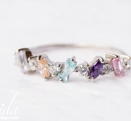 Personalized Amethyst Citrine Aquamarine Tourmaline Ring