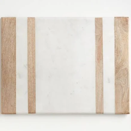 Crate & Barrel Wood and Marble Inlay Serving Board