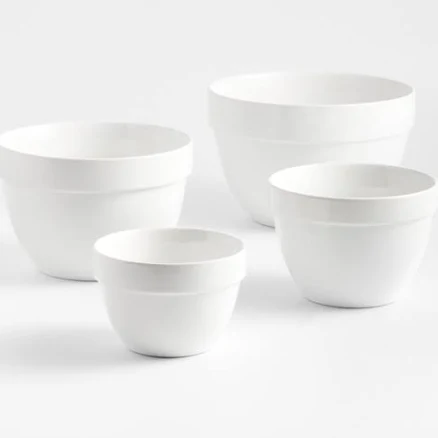 Crate & Barrel Aspen White Rimmed Ceramic Mixing and Serving Bowls (Set of 4)