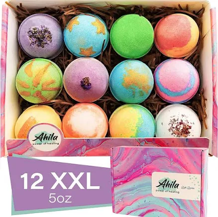 Ahila Power of Healing 12 XXL Bubbly Organic Bath Bombs Gift Set