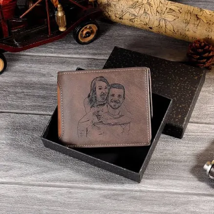 Personalized Picture Wallets for Men, Custom Photo Engraved Wallet, Slim Leather Wallet, Anniversary Gift, Father's Day Gift for Dad Husband