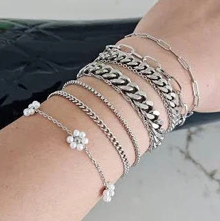 Dainty Minimalist Silver Bracelet Set