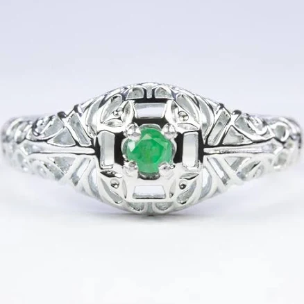Sterling Silver Emerald Vintage Cocktail Ring