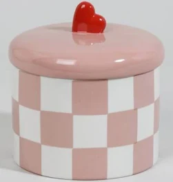 Caja decorativa redonda de porcelana con damero y corazón Estilo contemporáneo porcelana Maisons du monde