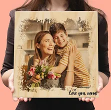 Personalisierter Holz-Fotoblock mit Text