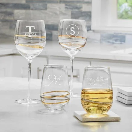Golden Reflections Engraved Wine Glass