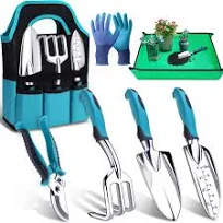 Kynup Kit à Outils de Jardinage, 7 Pièces Outil Jardinage, Ensemble Cadeau de Jardin Résistant à la Rouille avec Un Fourre-Tout de Rangement Durable,