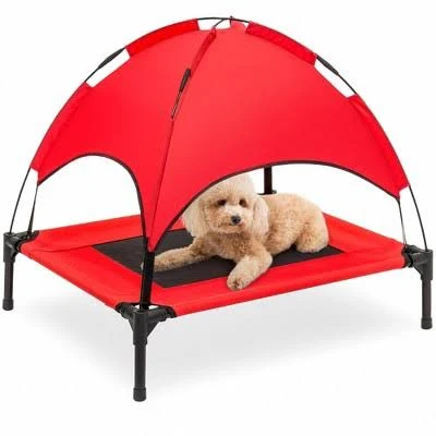 Best Choice Products Outdoor Raised Mesh Cot Cooling Dog Pet Bed w/ Removable Canopy