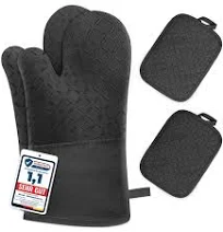Milcea Manoplas Horno y Almohadillas Aislantes Juego De 4 - Resistentes Al Calor De 300°c, Antideslizantes Guantes Horno Silicona, Algodón Suave,
