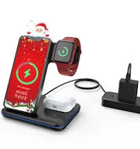 Minthouz Cargador inalámbrico 3 en 1, cargador inalámbrico rápido de 18W para múltiples dispositivos Apple Watch, AirPods, cargador inalámbrico