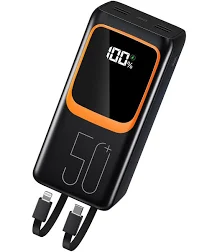 Power Bank 50000mAh con Cable Incorporado: Batería Externa de Carga rápida de 22.5W con Gran Capacidad, Cargador portátil con Linterna LED y 7 Salidas