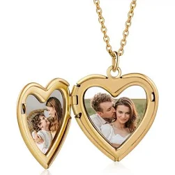 Collier Coeur 1 Prénom et 2 Photos Personnalisés avec Date pour Femme|Jessemade