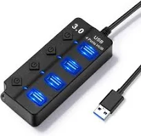 Hub USB 3.0 4 en 1 regleta USB multipuerto con luz LED múltiples puertos USB para PC con 1 puerto USB 3.0 y 3 puertos USB 2.0