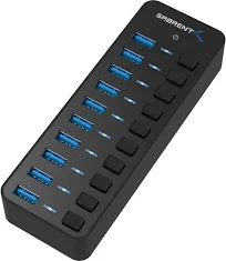 Sabrent 10-Port 60W USB 3.0 Hub with Individual Power Switches and LEDs Includes 60W 12V5A Power Adapter HB-BU10