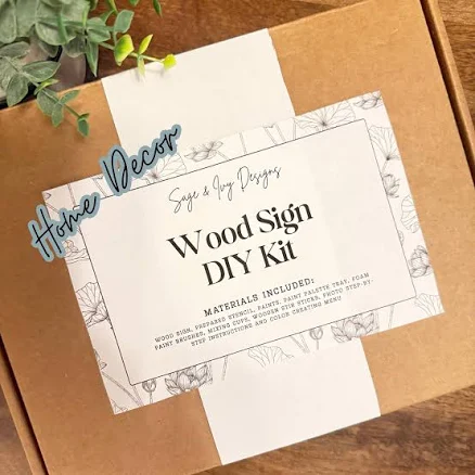 Wood Sign DIY Kit: Home Decor Craft with Stencil (8x8), Paints and Tools, Crafting gift
