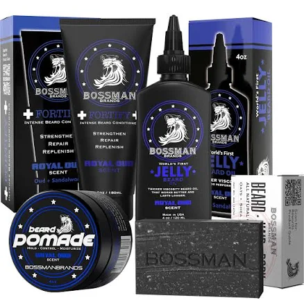 Bossman Professional Beard Kit - Jelly Beard Oil, Fortify Shower Conditioner, Soap, Hair and beard Pomade