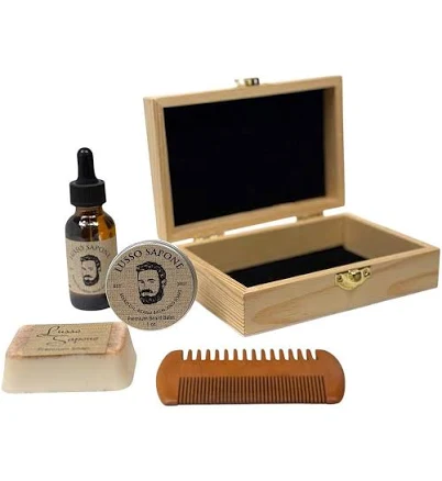 Personalized Gifts / Handmade Beard Oil Kit / Beard Oil / Beard Balm / Soap/ Wood Beard Comb / Wood Box / by Lusso Sapone