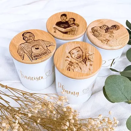 Personalized Scented Candle with Wood Engraved Picture: Handmade Natural Gift