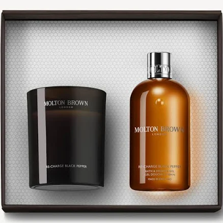 Molton Brown Re-charge Black Pepper Signature Scented Candle & Bath & Shower Gel Gift