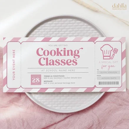 Cooking Class Gift Voucher, Editable Cooking Lesson Ticket Invitation, Cooking Class Certificate Printable, Baking Class, Gift Any Occasion