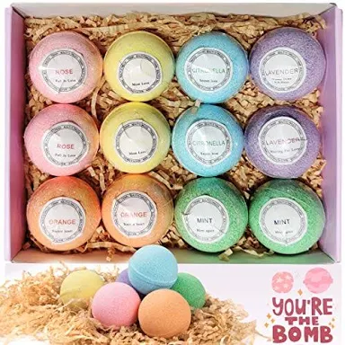 Bath Bombs Gift Set TTRwin 12 Fizzy Bubble Bath Bath Bombs Organic Natural Vegan Spa Bath Bomb Kit with Different Organic Essential Oils,Bir