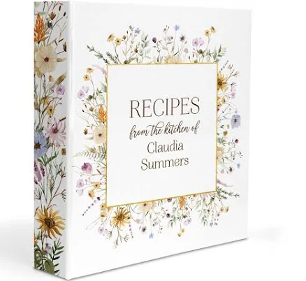 WildFlowers Personalized 3 Ring Recipe Binder Custom Birthday Gift Mom Friend Mother Binder + 30 - 5x7 Recipe Cards