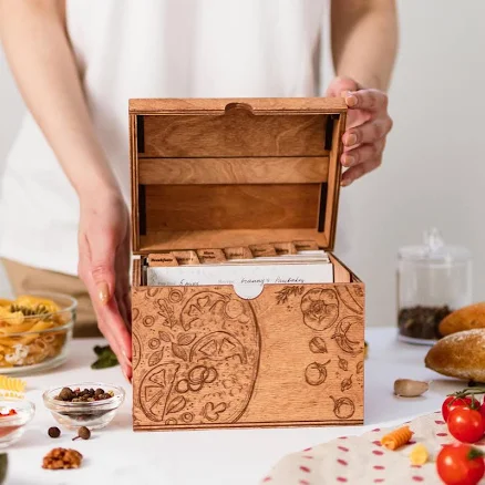 Personalized Recipe Box with Recipe Cards and Dividers, Custom Recipe Storage, Anniversary Gifts for Her Kitchen, Mom Gifts, Art Recipe Box