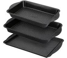 PRESTIGE Aerolift - Juego de 3 bandejas antiadherentes para horno, aptas para lavavajillas, con asas extragrandes, latas duraderas de acero al carbono